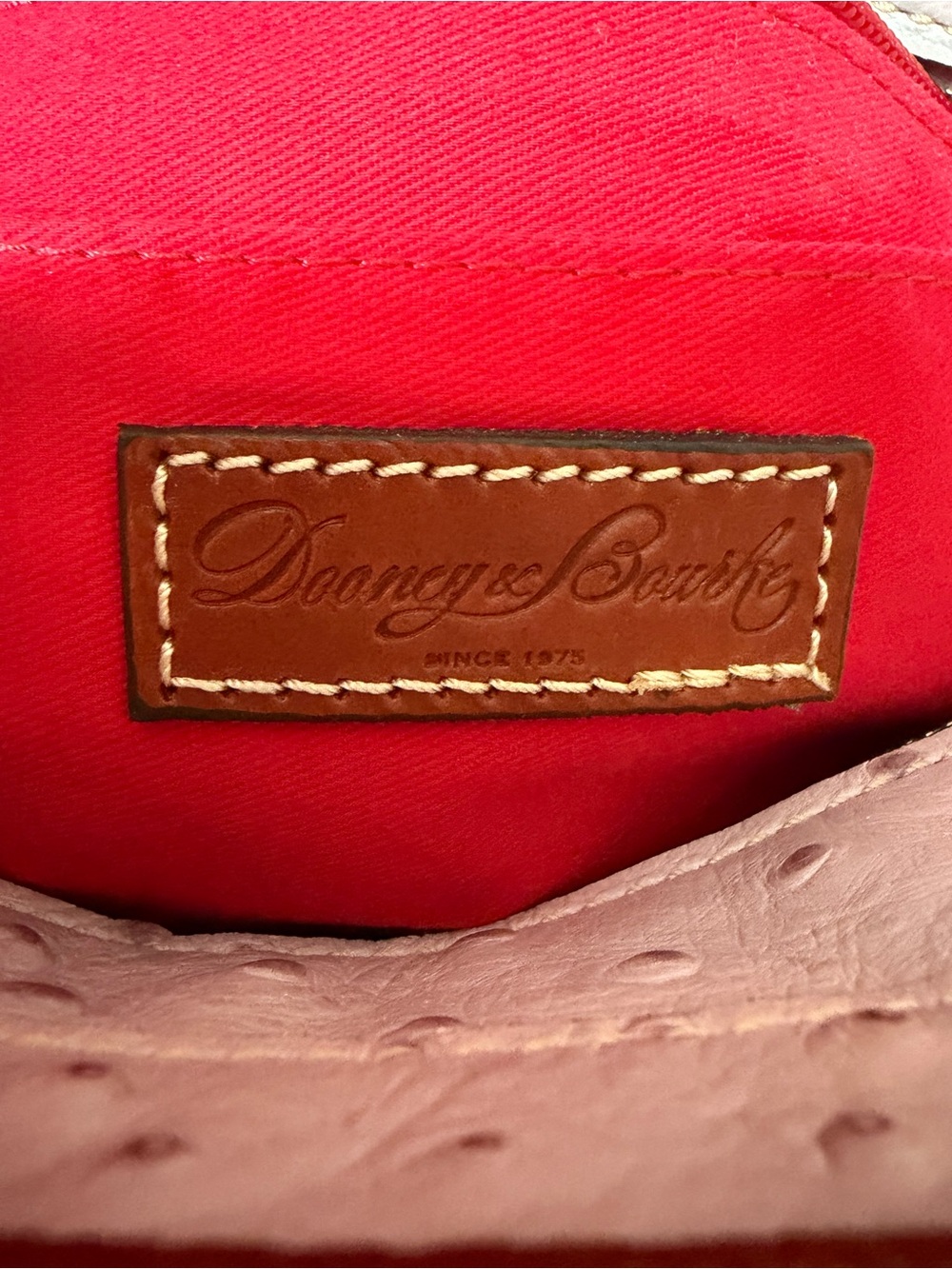 Dooney & Bourke Blush Ostrich-Embossed Tote with Brown Trim and Strap - Picture 5 of 12